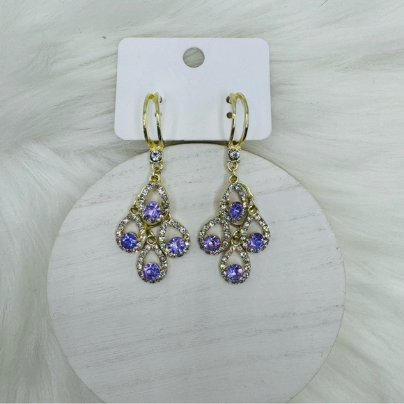 Purple Fashionable Zirconia Water Drop Earrings - Picture 3 of 8